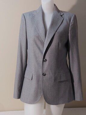 Polo Ralph Lauren Cloud Gray 2-Button Wool Notched-Lapel Fitted Blazer Size: 4